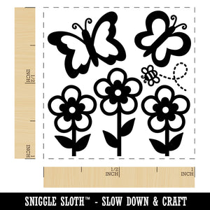 Flowers and Butterflies with Bee Self-Inking Rubber Stamp Ink Stamper