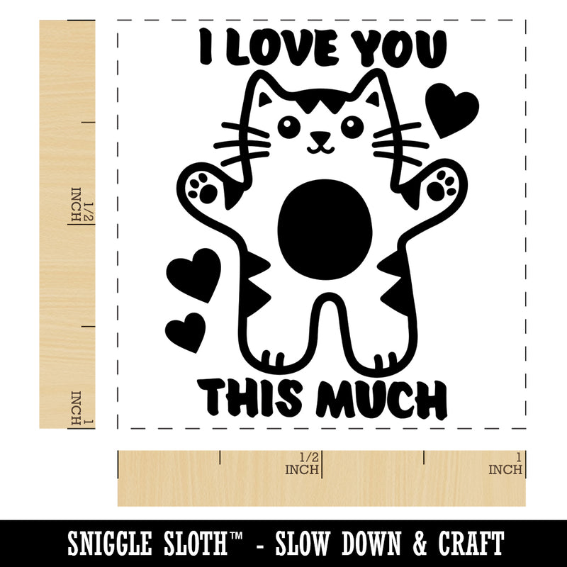 I Love You this Much Cat with Hearts Anniversary Valentine's Day Self-Inking Rubber Stamp Ink Stamper