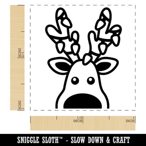 Peeking Reindeer with Lights Christmas Self-Inking Rubber Stamp Ink Stamper