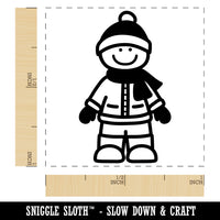 Stick Figure Winter Boy Self-Inking Rubber Stamp Ink Stamper