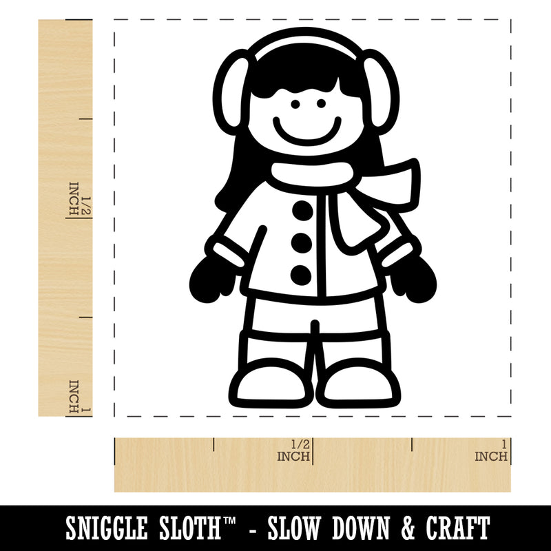 Stick Figure Winter Girl Self-Inking Rubber Stamp Ink Stamper