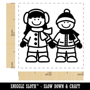 Stick Figure Winter Kids Self-Inking Rubber Stamp Ink Stamper