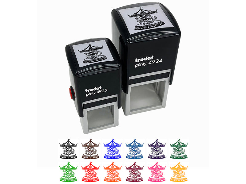 Carousel at a Carnival Fair Amusement Park Merry-Go-Round Self-Inking Rubber Stamp Ink Stamper