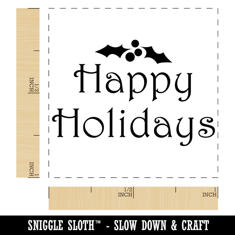 Happy Holidays Christmas Holly Festive Text Self-Inking Rubber Stamp Ink Stamper