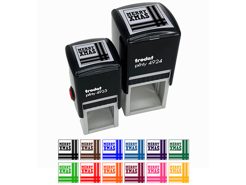 Merry Xmas Christmas with Corner Ribbon Self-Inking Rubber Stamp Ink Stamper