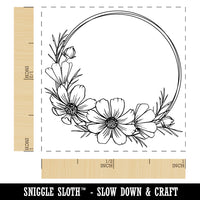 Decorative Cosmos Flower Wreath Self-Inking Rubber Stamp Ink Stamper