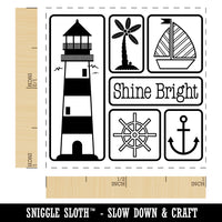 Shine Bright Lighthouse and Nautical Elements Self-Inking Rubber Stamp Ink Stamper