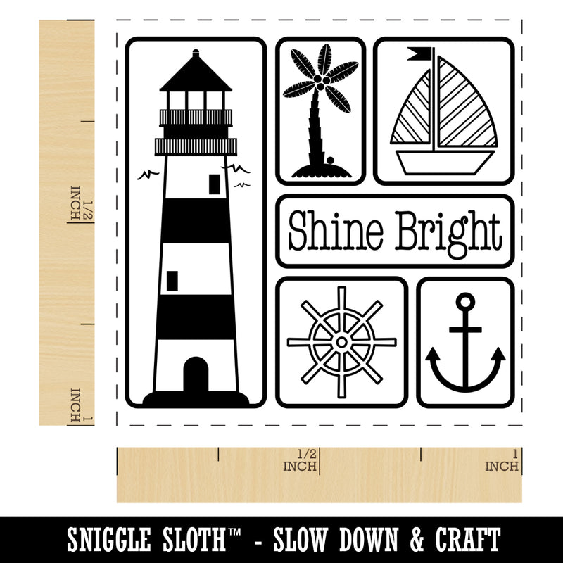 Shine Bright Lighthouse and Nautical Elements Self-Inking Rubber Stamp Ink Stamper