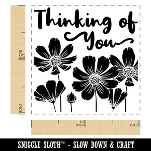 Thinking of You Cosmos Flowers Silhouette Self-Inking Rubber Stamp Ink Stamper