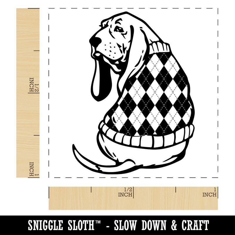 Basset Hound Dog in Argyle Sweater Self-Inking Rubber Stamp Ink Stamper