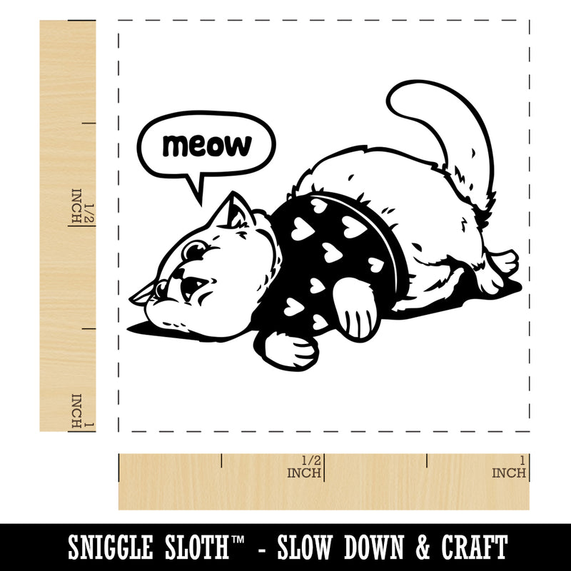 Chubby Cat in Heart Sweater Self-Inking Rubber Stamp Ink Stamper