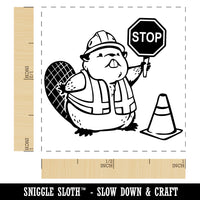 Construction Worker Beaver Builder with Stop Sign Self-Inking Rubber Stamp Ink Stamper