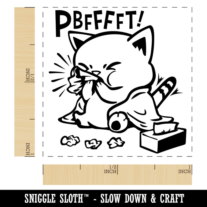Cute Sick Cat Blowing Nose Self-Inking Rubber Stamp Ink Stamper