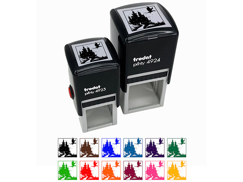 Dragon Flying Over Medieval Castle Self-Inking Rubber Stamp Ink Stamper