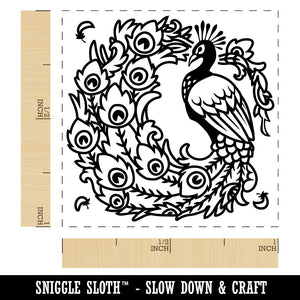 Elegant Peacock with Flowing Tail Feathers Self-Inking Rubber Stamp Ink Stamper