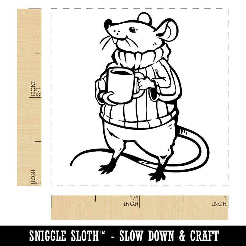 Proud Mouse in Sweater with Mug Self-Inking Rubber Stamp Ink Stamper