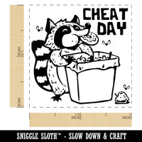 Raccoon Eating Trash Junk Food Cheat Day Diet Self-Inking Rubber Stamp Ink Stamper