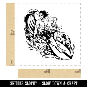 Surfer Man Riding Wave with Surfboard Self-Inking Rubber Stamp Ink Stamper