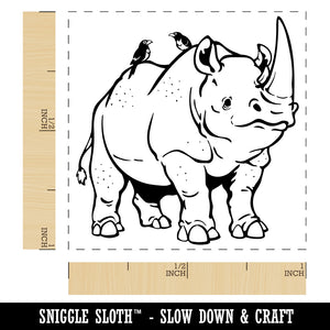 Jolly White Rhinoceros with Bird Friends Self-Inking Rubber Stamp Ink Stamper