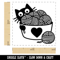 Cat Playing with Basket of Yarn Knitting Crocheting Self-Inking Rubber Stamp Ink Stamper
