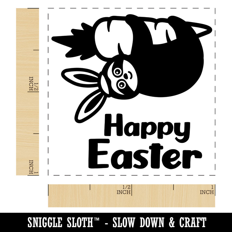 Happy Easter Sloth Hanging from Carrot Self-Inking Rubber Stamp Ink Stamper