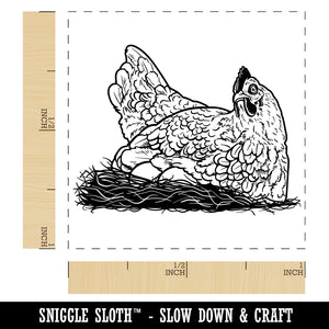 Hen Laying on Eggs in a Nest Chicken Self-Inking Rubber Stamp Ink Stamper