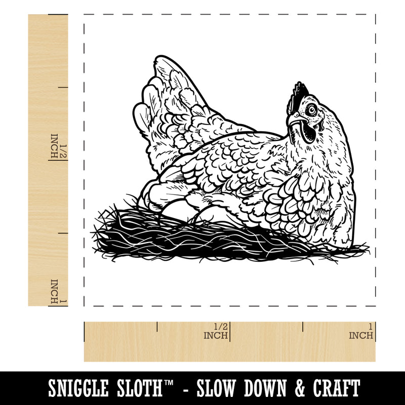 Hen Laying on Eggs in a Nest Chicken Self-Inking Rubber Stamp Ink Stamper