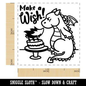 Make a Wish Dragon Trying to Blow Out Birthday Candles Self-Inking Rubber Stamp Ink Stamper