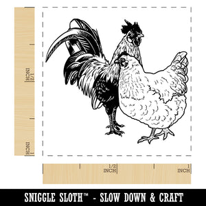 Rooster and Hen Chicken Couple Self-Inking Rubber Stamp Ink Stamper