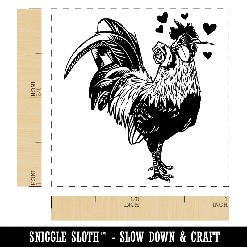 Valentine Romeo Rooster Holding Rose Holiday Chicken Self-Inking Rubber Stamp Ink Stamper