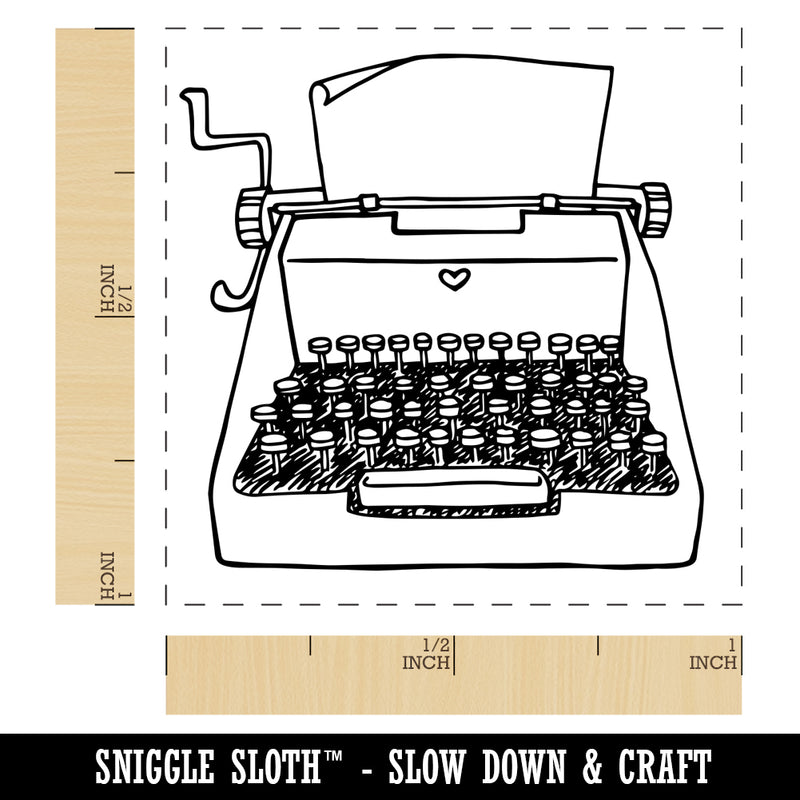 Retro Hand Drawn Vintage Typewriter With Blank Paper Self-Inking Rubber Stamp Ink Stamper