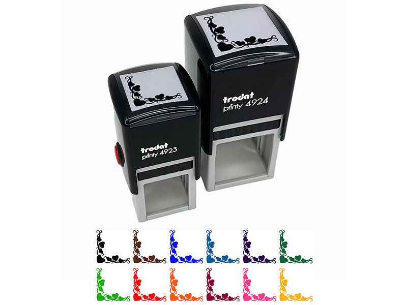 Swirly Heart Corner Border Self-Inking Rubber Stamp Ink Stamper