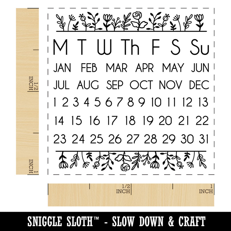 Perpetual Calendar Floral Planner Monday Start Self-Inking Rubber Stamp Ink Stamper