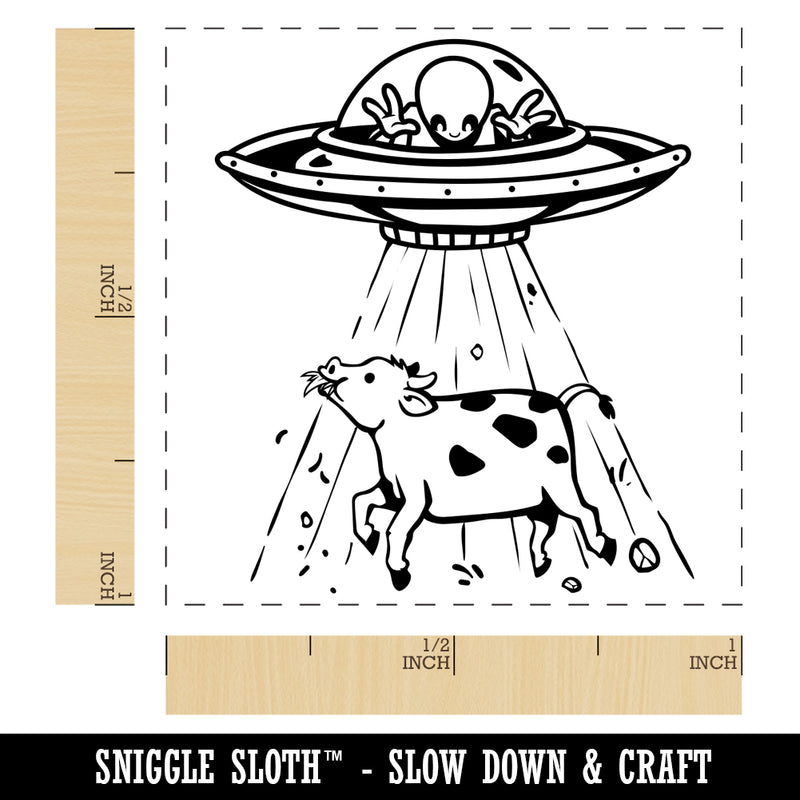 Alien UFO Abducting a Cow Self-Inking Rubber Stamp Ink Stamper