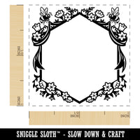 Cute Floral Bee Hexagon Frame with Flowers Self-Inking Rubber Stamp Ink Stamper