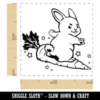 Cute Kawaii Bunny Rabbit Surfing on Carrot Easter Self-Inking Rubber Stamp Ink Stamper