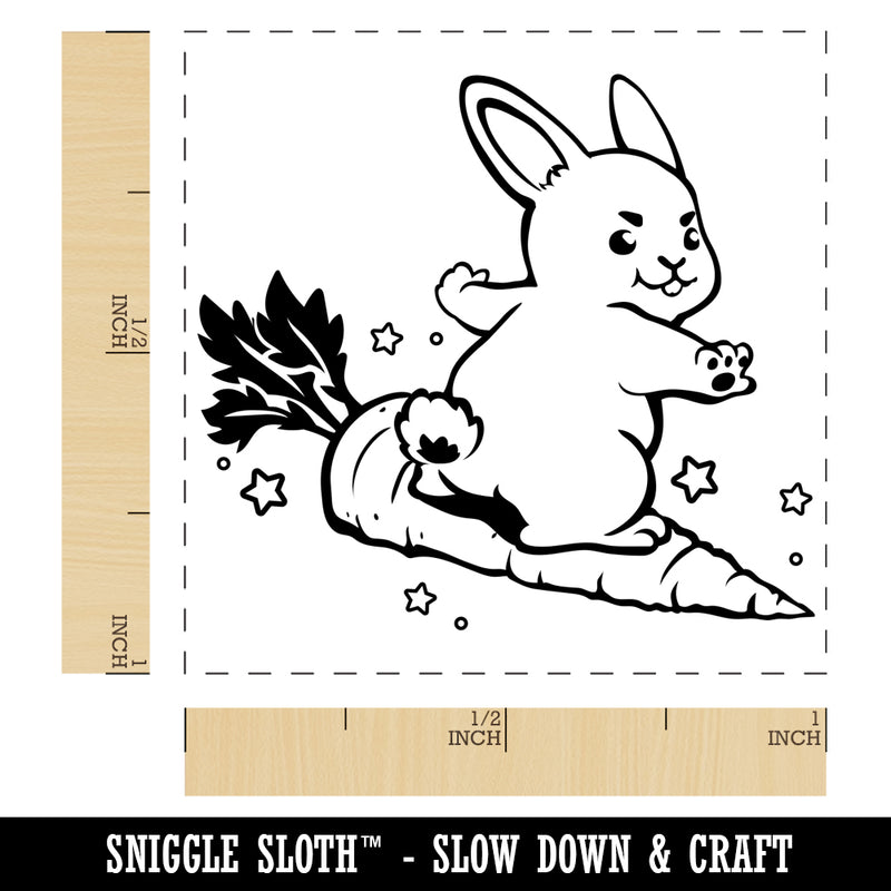 Cute Kawaii Bunny Rabbit Surfing on Carrot Easter Self-Inking Rubber Stamp Ink Stamper