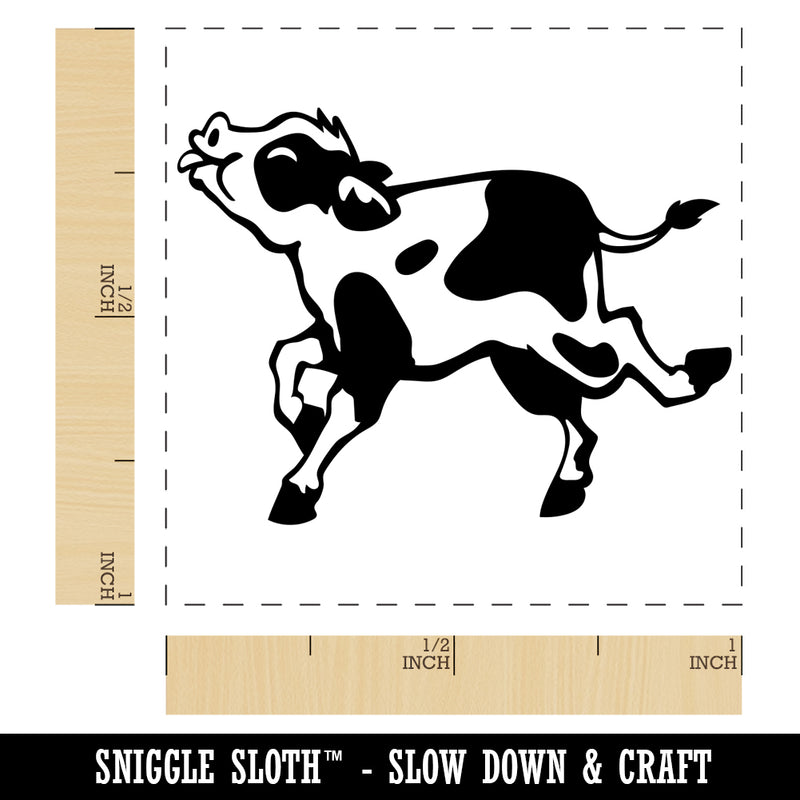 Happy Prancing Spotted Cow Calf Self-Inking Rubber Stamp Ink Stamper