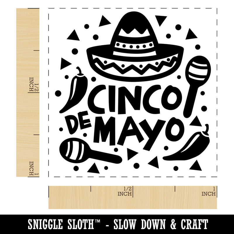 Cinco De Mayo with Sombrero Maracas Self-Inking Rubber Stamp Ink Stamper