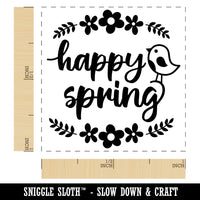 Happy Spring Bird and Flowers Self-Inking Rubber Stamp Ink Stamper