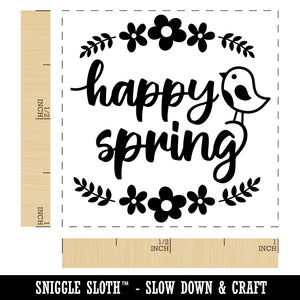 Happy Spring Bird and Flowers Self-Inking Rubber Stamp Ink Stamper