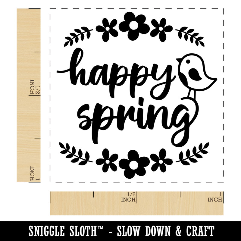 Happy Spring Bird and Flowers Self-Inking Rubber Stamp Ink Stamper