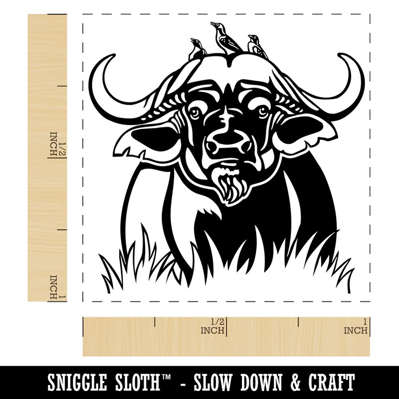 African Cape Buffalo with Oxpecker Birds Self-Inking Rubber Stamp Ink Stamper