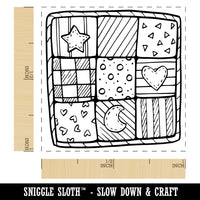 Charming Hand Drawn Quilt Doodle Sewing Quilting Self-Inking Rubber Stamp Ink Stamper