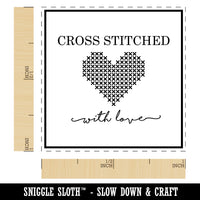 Cross Stitched Heart With Love Label Self-Inking Rubber Stamp Ink Stamper