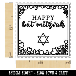 Happy Bat Mitzvah Sweet Floral Border 13th Birthday for Jewish Girl Self-Inking Rubber Stamp Ink Stamper