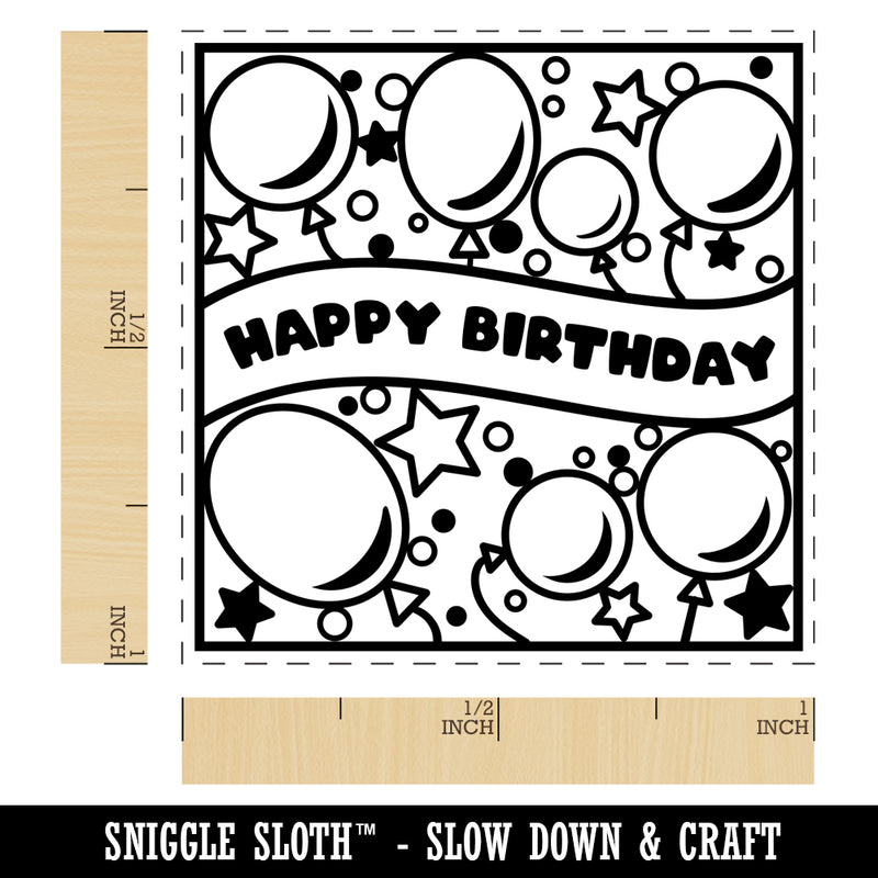 Happy Birthday Cute Balloons and Stars Self-Inking Rubber Stamp Ink Stamper