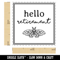 Hello Retirement Artsy Floral Moth Self-Inking Rubber Stamp Ink Stamper