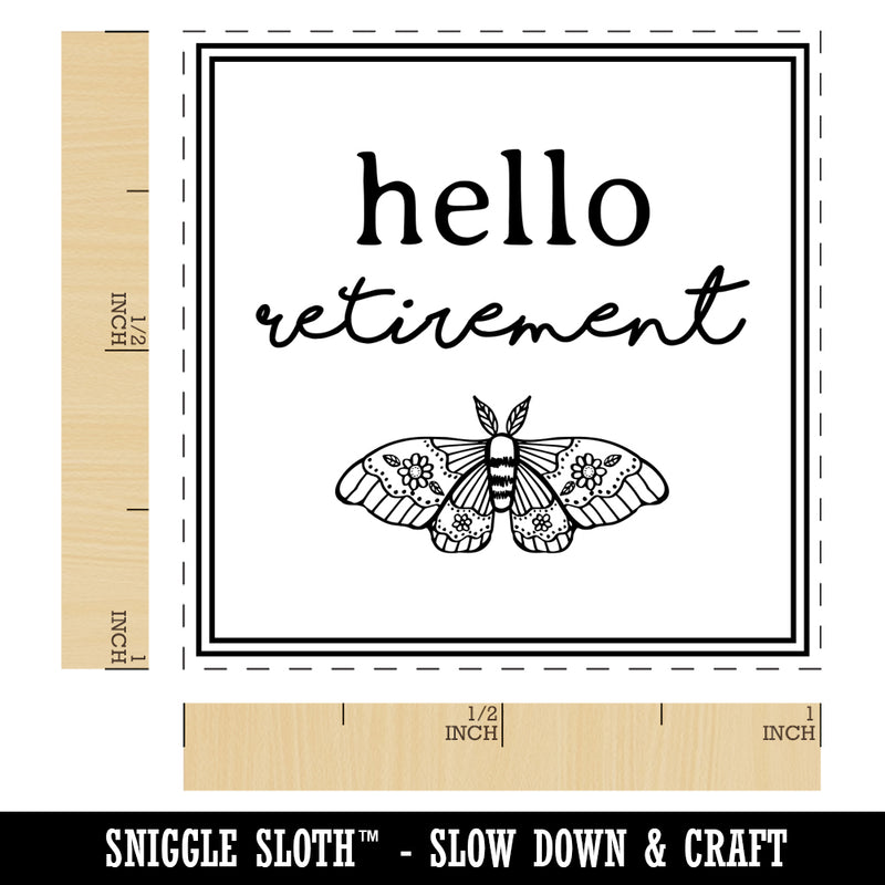 Hello Retirement Artsy Floral Moth Self-Inking Rubber Stamp Ink Stamper