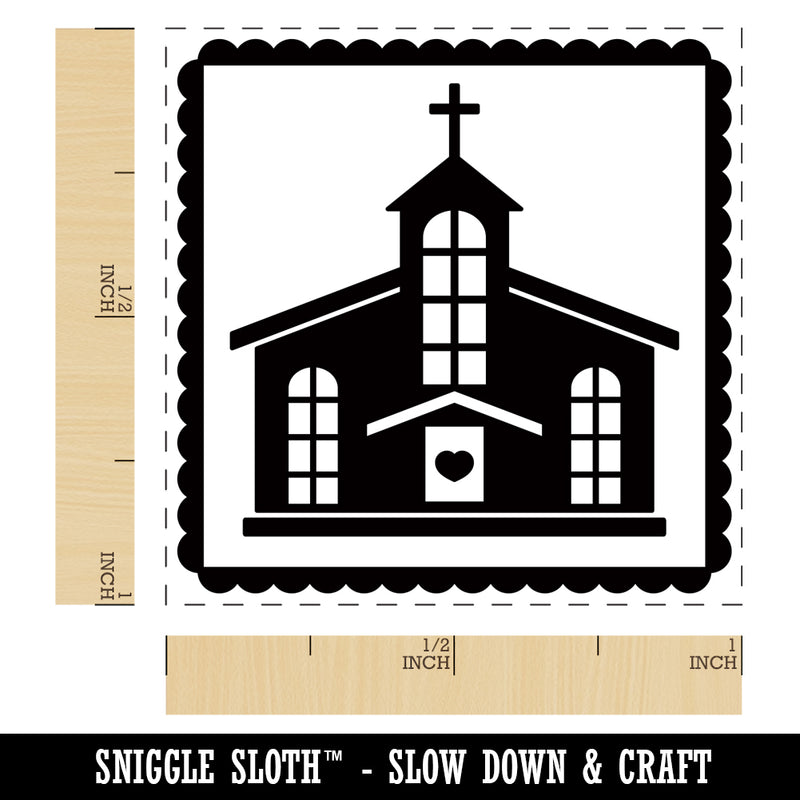 Holy Chapel Church Silhouette on Scalloped Square Border Self-Inking Rubber Stamp Ink Stamper